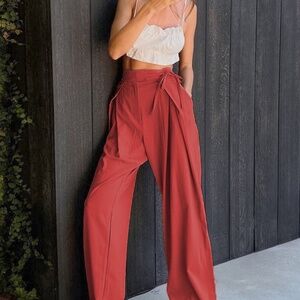 Red Tied High Waist Wide Leg Pants